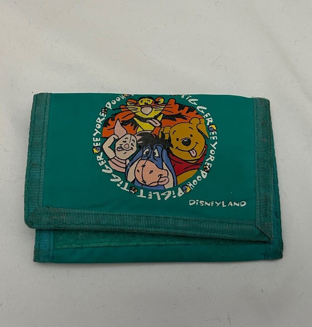 Vintage Disneyland Winnie The Pooh Tigger Wallet PVC hook/loop Trifold Teal VGUC